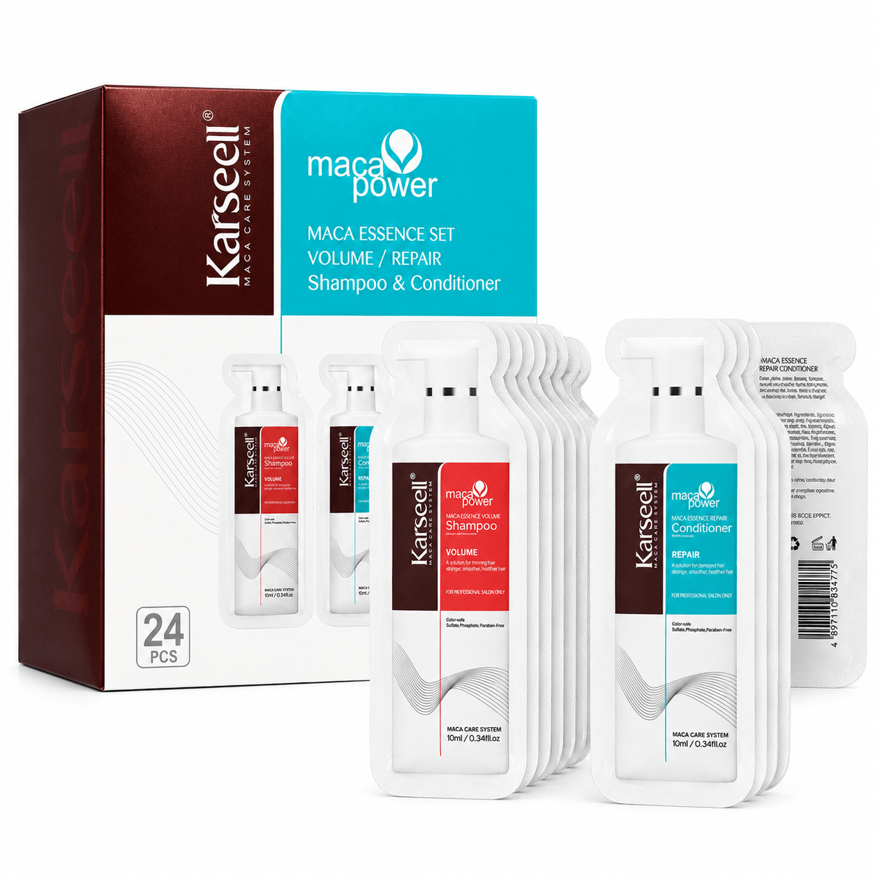 Karseell apimties suteikiantis šampūnas 10ml + atkuriamasis kondicionierius 10ml