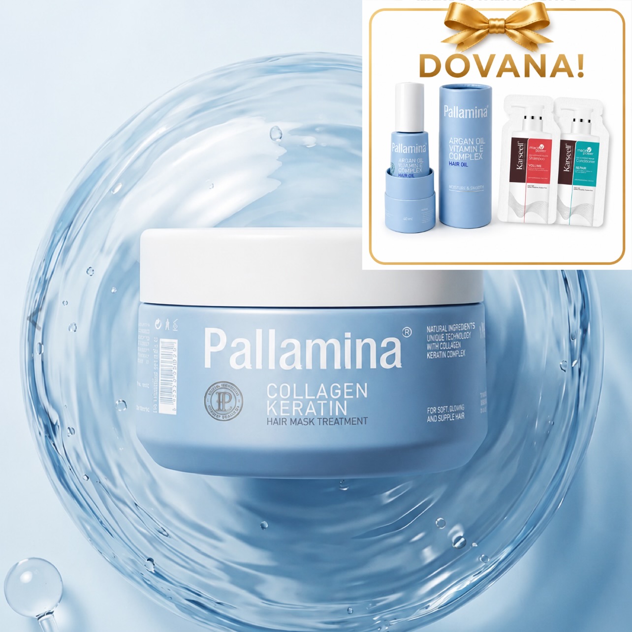 Plaukų kaukė su  kolagenu ir keratinu 500ml 🎁Dovana plaukų aliejus ir karseell šampūno kondicionieriaus meginukai